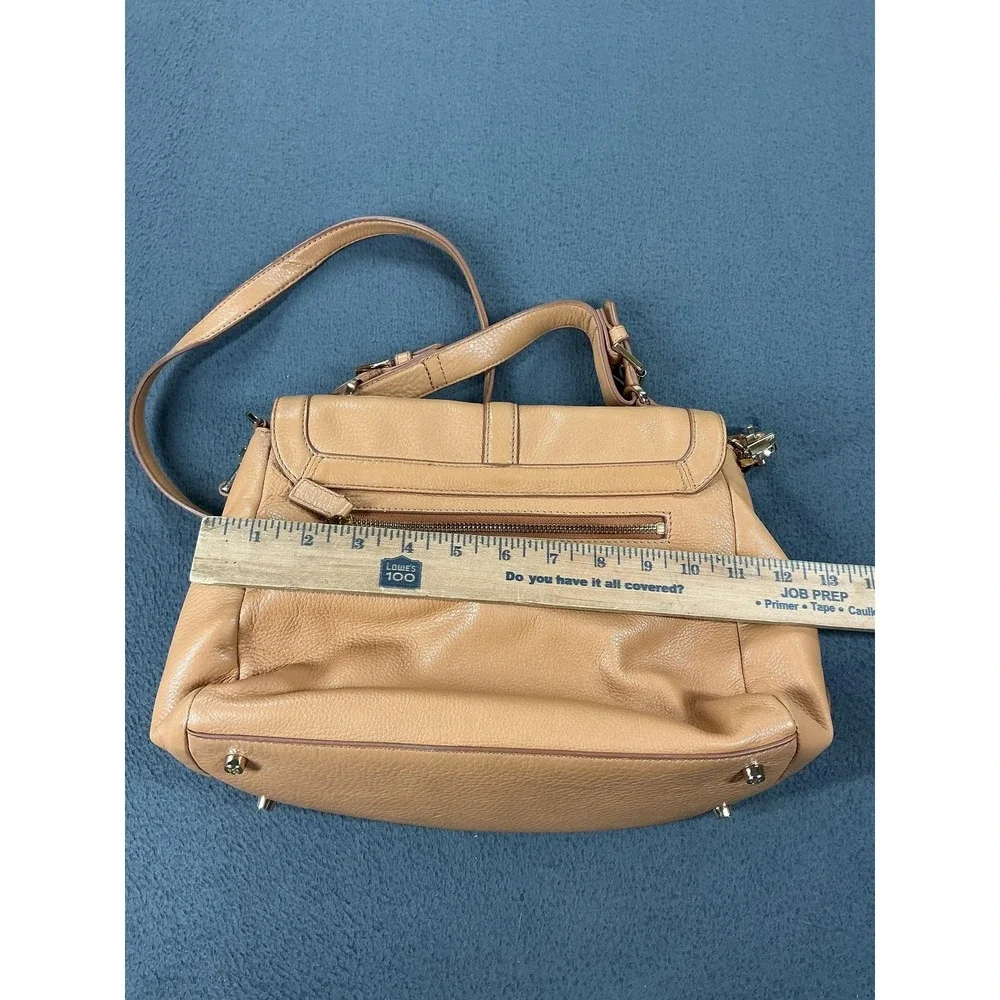 Tory Burch Shoulder Bag Womens Medium Tan Leather Pebbled Adjustable Strap